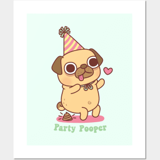 Cute Little Pug Is A Party Pooper Posters and Art